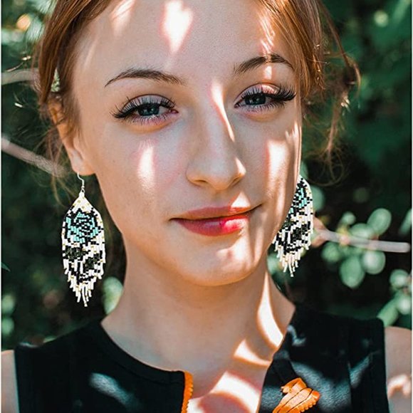 Long 4.5" Handmade Beaded Blue Rose Earrings Large Roses Flowers Beads Floral - Picture 2 of 5